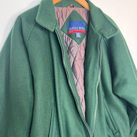Vintage 90's Bugle Boy Outerwear Hunter Green Wool Varsity Bomber Jacket Coat - Picture 2 of 13